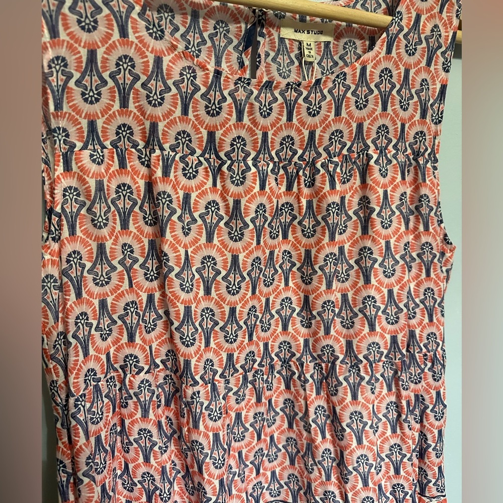 Max Studio Sleeveless Coral/blue/pink Geometric boho Print Maxi Dress Medium NWT - Picture 3 of 7